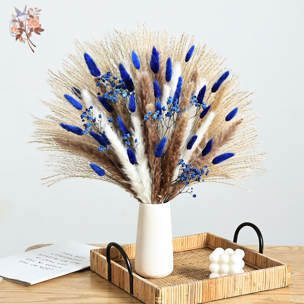 Pampas Grass Decor - 70 steli blu soffice coda di
