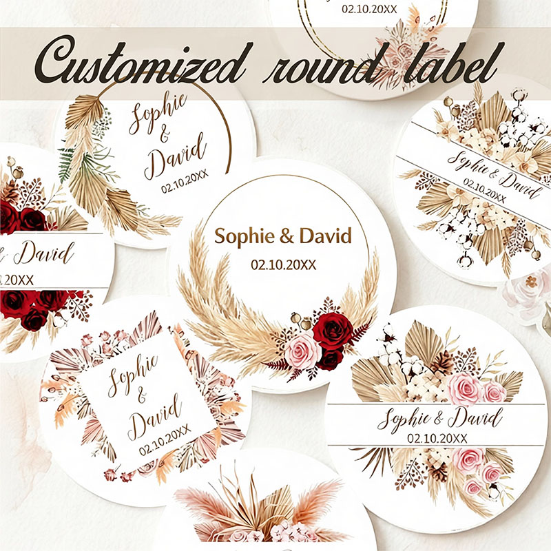 Pampas Grass Decor - Adesivi Personalizzati Boho per Matrimonio con